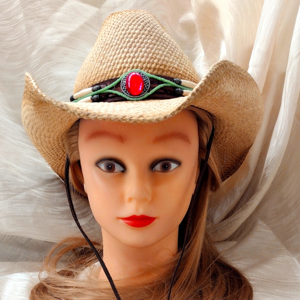 New Women's Bullhide Western Straw Hat Med. Custom Hat Band, Chin Strap